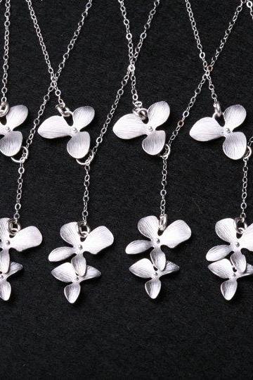Bridesmaid Gifts,set Of Six,wedding Jewelry,orchid Flower Lariat Necklace,flower Jewelry,flower Girl,sterling Silver,adjustable