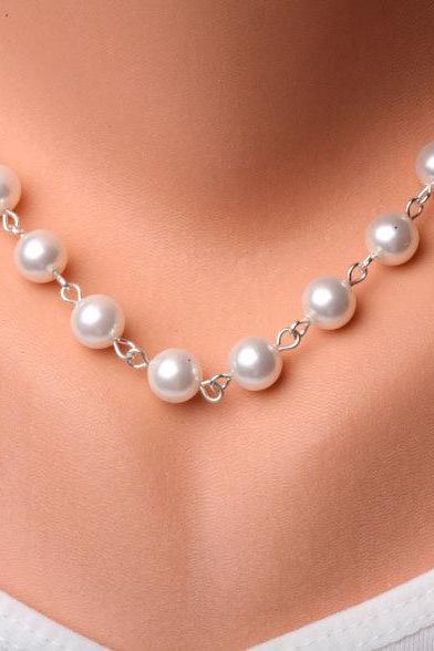 Stringed Pearl Sterling silver necklace, Bridesmaid gift, Bridal jewelry, Wedding Jewelry