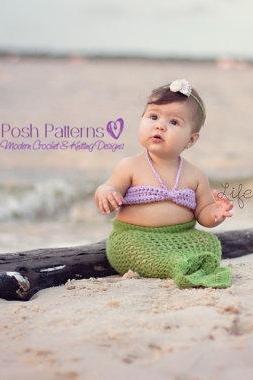 Crochet Pattern Baby Mermaid Tail and Top Set 3 Sizes Newborn to 12 Months