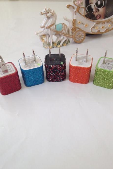 Customized Glitter Iphone 3/3g 4/4s &amp;amp; Iphone 5 In Different Colors Glitter 3 In 1 Charger