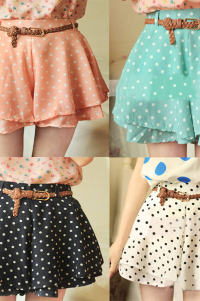 Brand Polka Dots Shorts With Belt ( Five Colors)