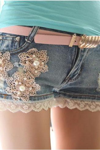 Lace Flower Female Jeans Shorts Pants Woman Summer Shorts