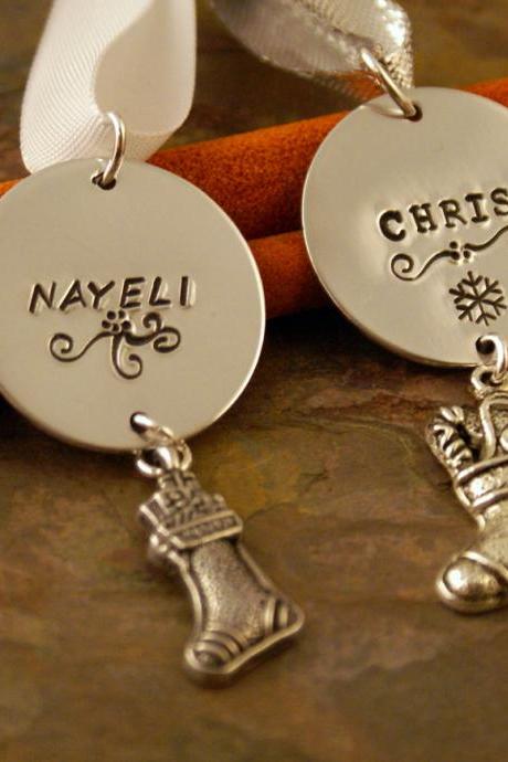 Personalized Family Christmas Ornament Set Of 4 - Hand Stamped Mixed Metals Family Keepsake - All Together For Christmas Set Of 4 Tags
