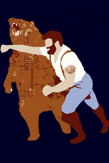 Man Punching Bear - American Navy Tshirt - Available In Sizes S, M, L, Xl, 2xl