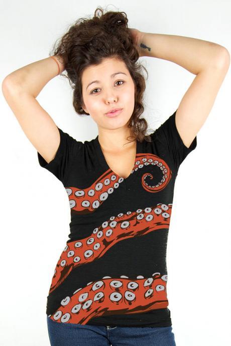 Octopus Tshirt, Tentacle Tee, Octopus Shirt, Women&amp;#039;s Octohug, Black Cottont-shirt S M L Xl 2xl