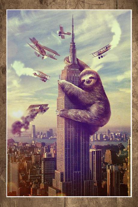 Sloth, Animal, Slothzilla, Empire State Building Print 18x24