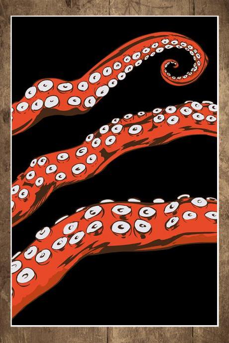 Octopus, Tentacle, Octohug, Black, Art, Print, 18 x 24.