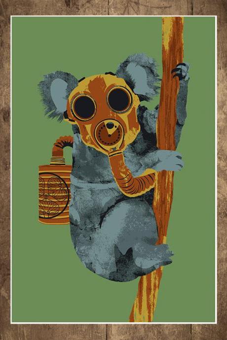 Wall Art, Koala, Dr. Who, Gas Mask, Tree, Branch, Doomsday Prepper, End of the World, Art Print, 18 x 24