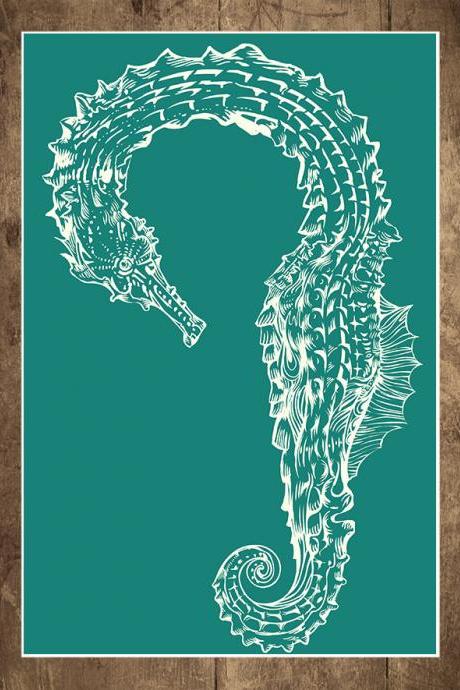 Seahorse, Steampunk, Animal, Underwater, Green, Poster, Art Print 18 X 24