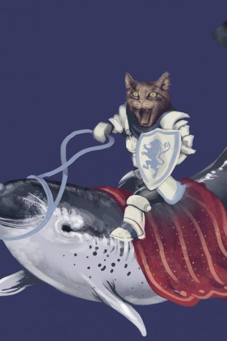 Cat riding Narwhal T-shirt Available S-2XL