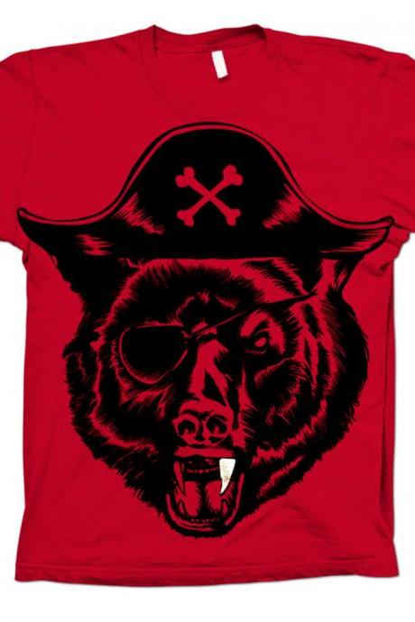 Black Beard, Pirate Tee, Pirate T-shirt, Grizzly Bear, Black Bear, Red Available S, M, Xl