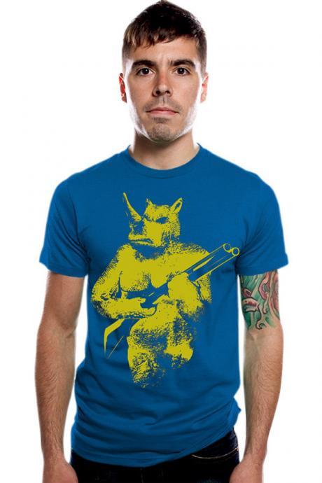 Rhino Tee, Africa Tee, Primitive, Tribal, Graphic Tee, Royal Blue S Xl Xxl Available