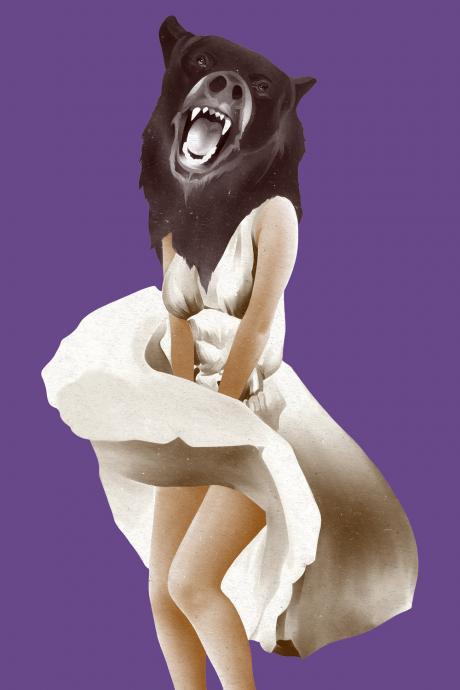 Bearilyn Monroe, Grizzly Bear, Tri-blend Cotton, Purple, Sizes L Xl Xxl Available