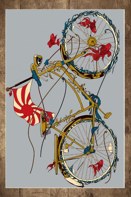 Bicycle, Cyling, Fish, Bike, Koi, Japan 18 x 24' Print, Digital, Archival Ink