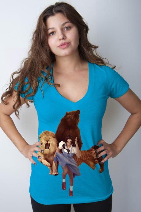 Lion, Tiger, Bear Oh Crap Wizard Of Oz, Turquoise Deep V, Available S-2xl