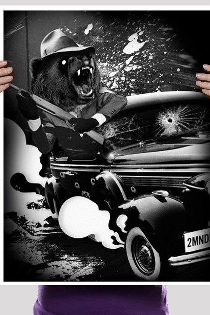 Bear, Grizzly, 1920s, Gangster, Drive By, Art Print, Poster, Digtal Print 18 x 24