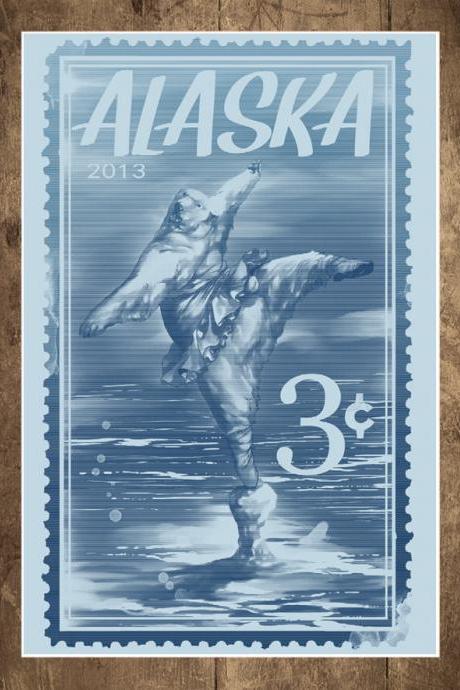 Wall Art, Post Stamp, Polar Bear, Alaska, Last Dance, Global Warming, 18 X 24 Art Print