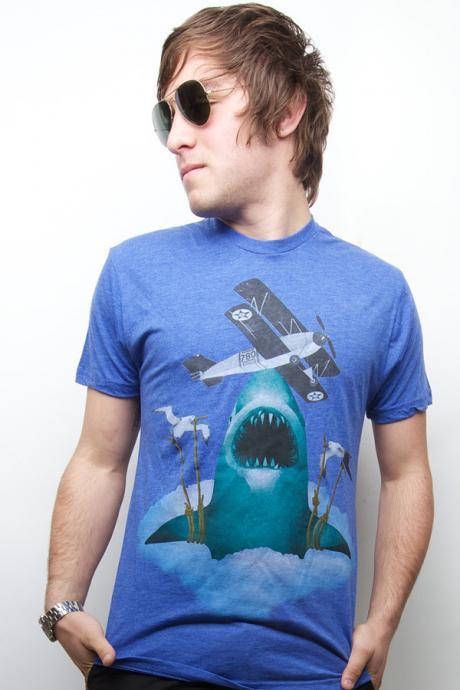 Air Shark- Vintage Blue American Tee - Available in sizes S, XL - Complimentary Shipping in US