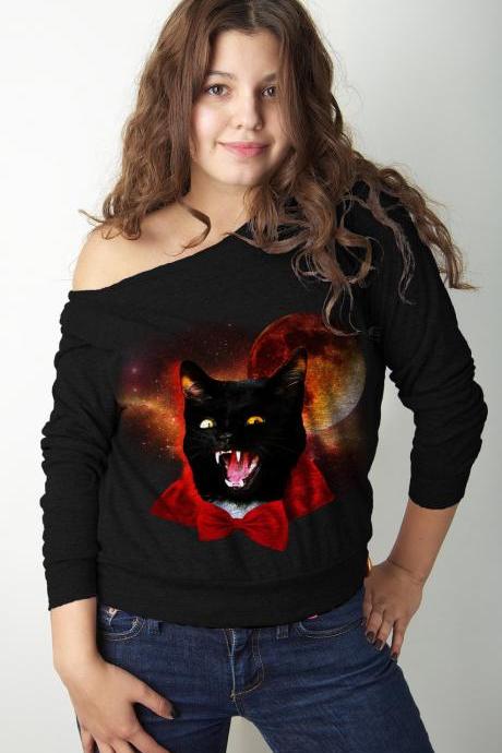 American Apparel, Cat sweater, dracula, bowtie, CATULA, Black Womens Pullover Available S-L