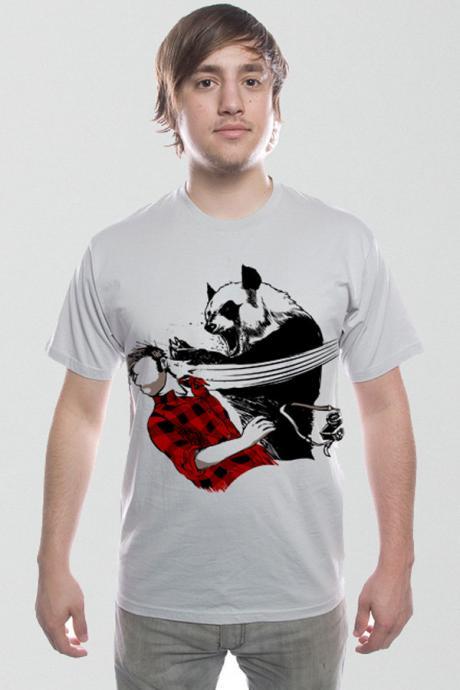 Panda Bitchslap- American Apparel 100% Cotton Silver Tshirt - Available In Sizes S, M, L, Xl