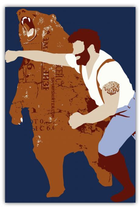 Man Punching Bear, Haymaker Full Body, 16 x 20 Stretched Canvas Ready to Hang