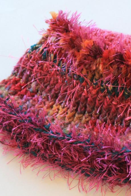 Womens Crochet Hat, Pink-alicious, Multi fiber hat, Small Size for 18" or less, super soft, warm and shimmery