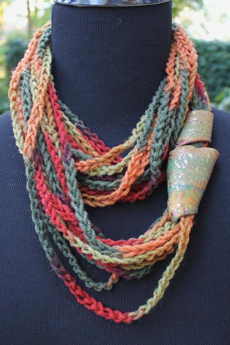 Mustard Seeds - Twisted Scarf, Marbled Clay Gold Embossed Clasp, 54", 24" or 18" Neck Wrap