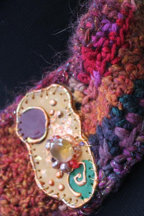 Womens Cowl Neck Scarf, Infinity Scarf, Womens Accessories, Crochet Scarf, Polymer Clay Jewelry Clasp