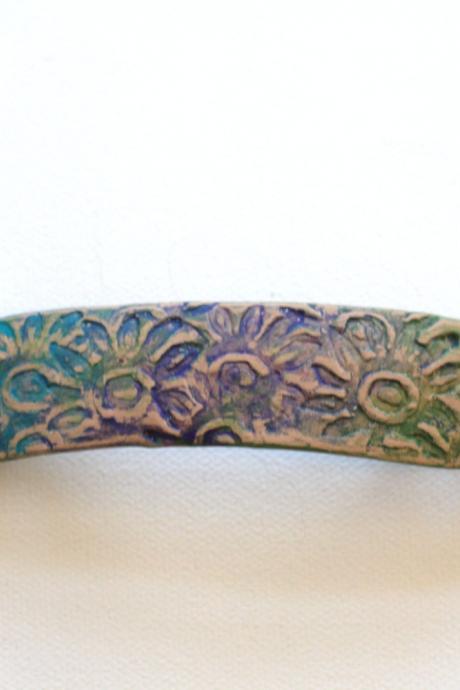 Barrette, Hair clip, Hand Painted Barrette, Polymer Clay and Paint Rub-Off, Boho, Hippie, Gypsy