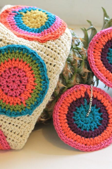 Real Housewives Of Beverly Hills Celebrity Gift Set, Mandala Earrings, Hand Crochet Cotton Bamboo Rainbow Colors