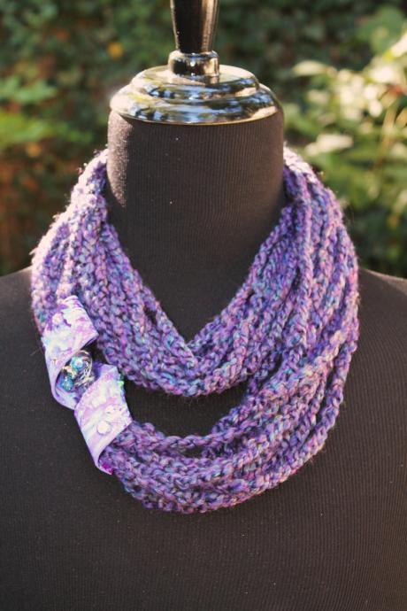 Grape-alicious - Womens Scarf, Mixed Fiber Neck Wrap/twist With Jeweled Clasp, Can Be Worn 3 Ways