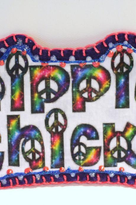 Hippie Boho Peace Sign Patch, Personalized Hand Embroidered, Painted Decorative Accessory For Jeans, T Shirts, Bags