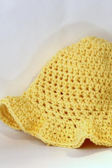 Girls Cotton Baby Sunhat, crochet hat with ruffle brim for the sun, personalized, sunny yellow