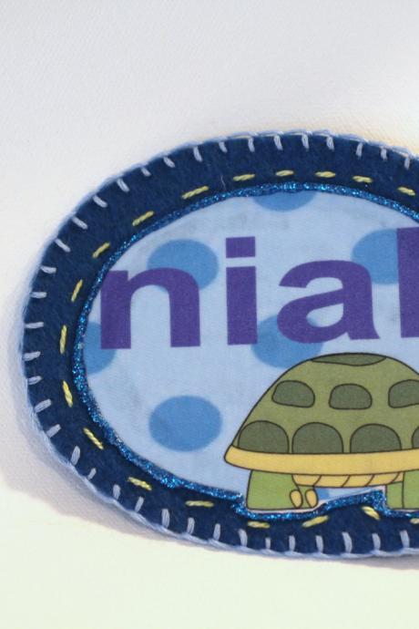 Turtle Name Patch, Personalized Hand Embroidered, Painted Decorative Accessory for Jeans, t shirts, bags