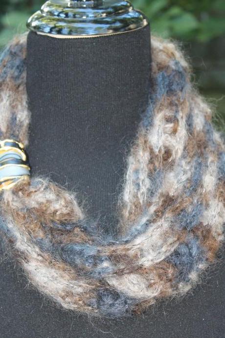 Smoke - Womens Scarf, Soft And Fuzzy Neck Wrap With Jeweled Clasp