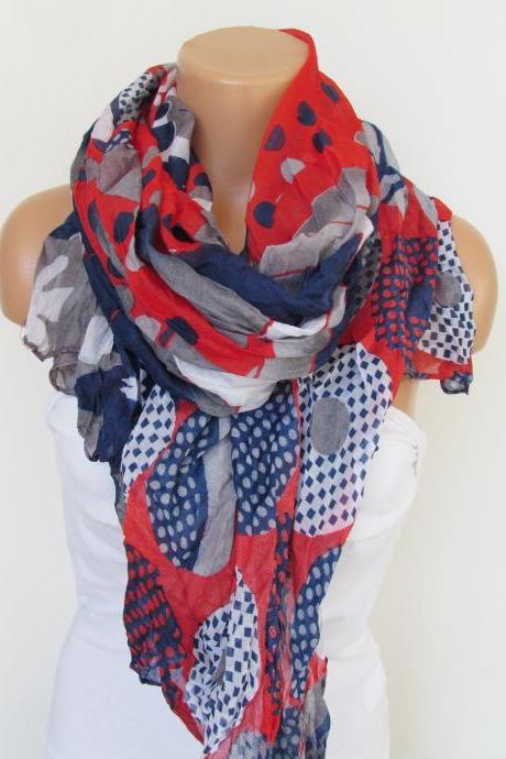 Red Navy Blue And Grayfloral Polka-dot Pattern Scarf Spring Summer Scarf Infinity Scarf Women&amp;amp;#039;s Fashion Accessories Trend
