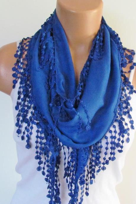Navy Blue Pashmina Scarf With Fringe-long Scarf-fall Fashion Scarf-headband-necklace- Infinity Scarf- Season Accessory-gift