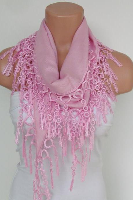 Pink Pashmina Scarf With Fringe-long Scarf-fall Fashion Scarf-headband-necklace- Infinity Scarf- Season Accessory-gift