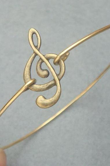 Gold Plated Brass Musical Note Bangle Bracelet 
