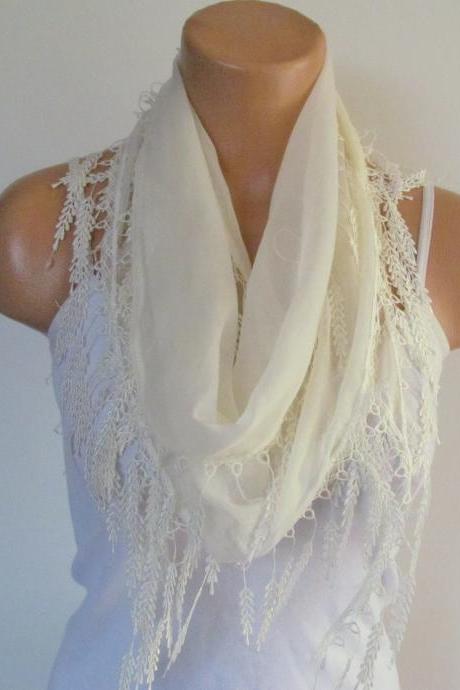 Long Scarf With Fringe- Season Scarf-headband-necklace- Infinity Scarf- Spring Accessory-cream Scarf- Season-gift