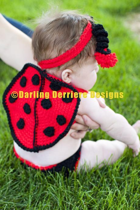 Baby Lady Bug Wings, Headband, and Diaper Cover Crochet Pattern