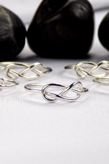 SET OF 5 Infinity Knot Ring-- Sterling Silver rings, Bridesmaid gift, infinity friendship rings