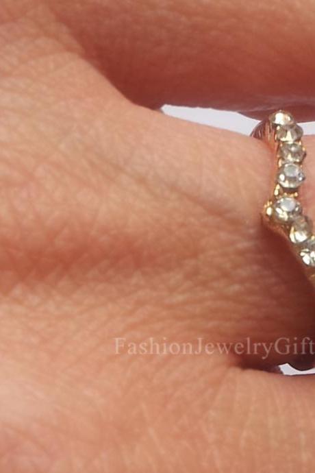 Set of 3 - SPECIAL CHRISTMAS SALE, Chevron Ring, Stacking, Rings, Stack Rhinestone rings, stackable thin rings, stack ring, crystal, Rhine stone, gift