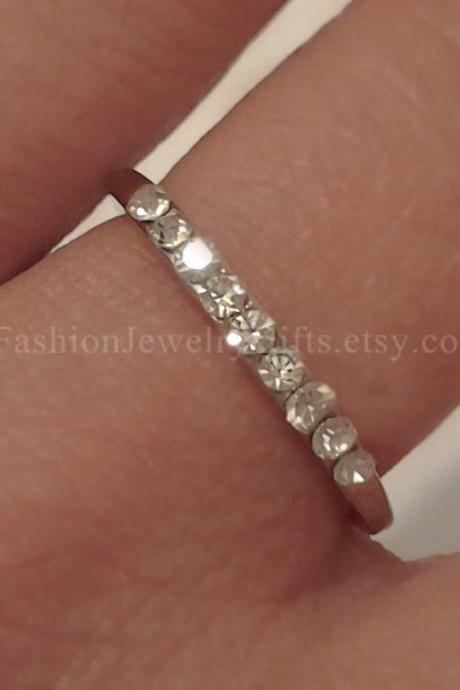 SPECIAL SALE, Non tarnish, Thin Silver Ring, Silver Stacking Ring, Rhinestone ring, Silver Band