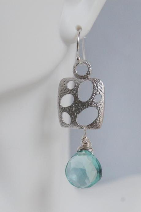 Gorgeous Sage Green Quartz and square connector Dangle Earrings