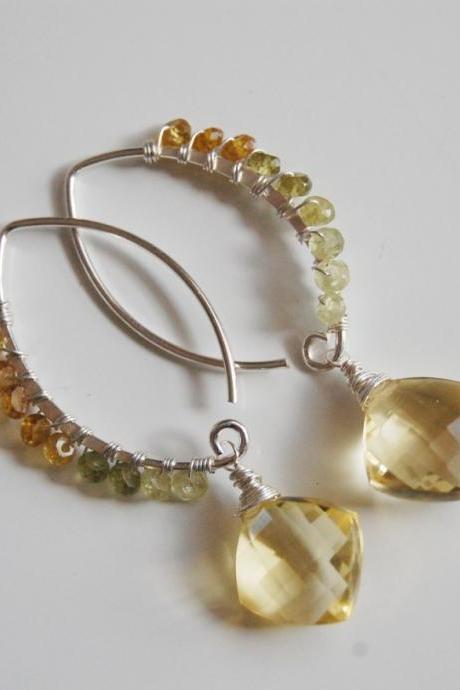 Beautiful lemon quartz and rare shaded Grossular Garnet earrings.