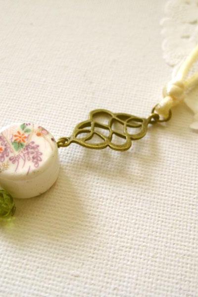 Chinese Knot Charm With Brass Knot, Porcelain Bead And Czech Glass - Tranquil