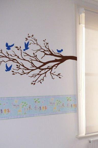 Wall Art Vinyl Decal FIVE BIRDS And BRANCH, Tree, Wall, Room Decor