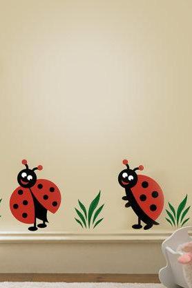 Two Lady Bug, Ladybugs Vinyl Decal, Children Wall Decals for Nursery and Girls Room