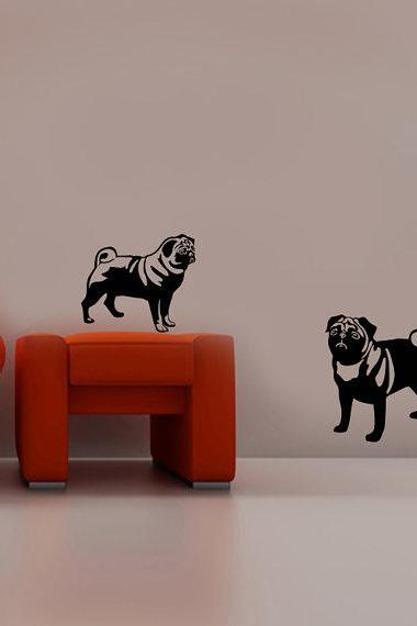 Cute pug dogs wall decal high quality vinyl dog wall window decals sticker